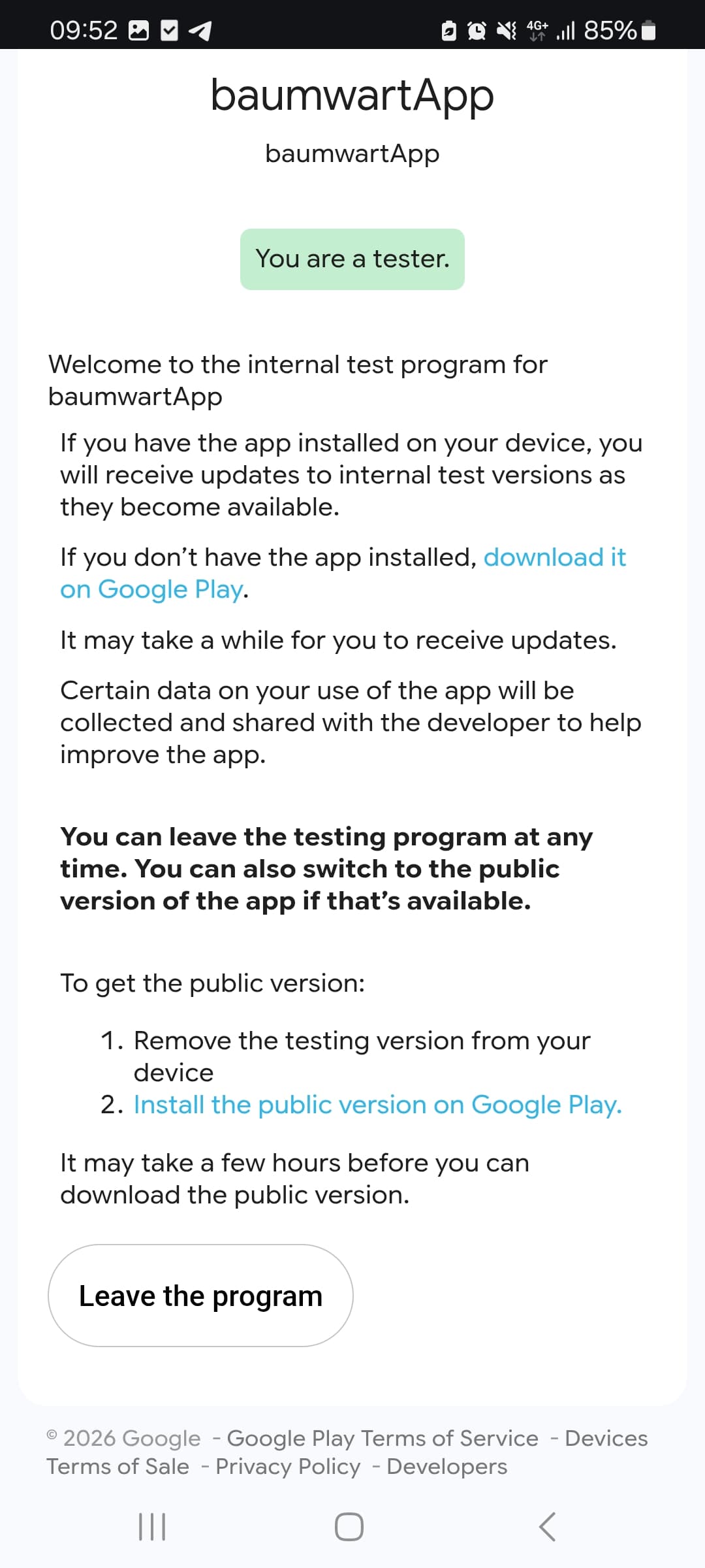 Android App (Beta) Button Vorschau